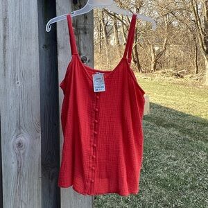 Sonoma Red Button-Front Gauze Camisole